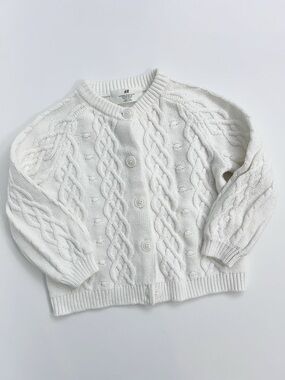 H&M Kids White Cable Knit Cardigan Sweater - Size 3-4T